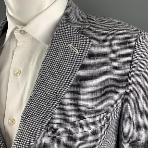 BAND OF OUTSIDERS Size 40 Navy & White Houndstooth Linen Notch Lapel Suit - Picture 5 of 7